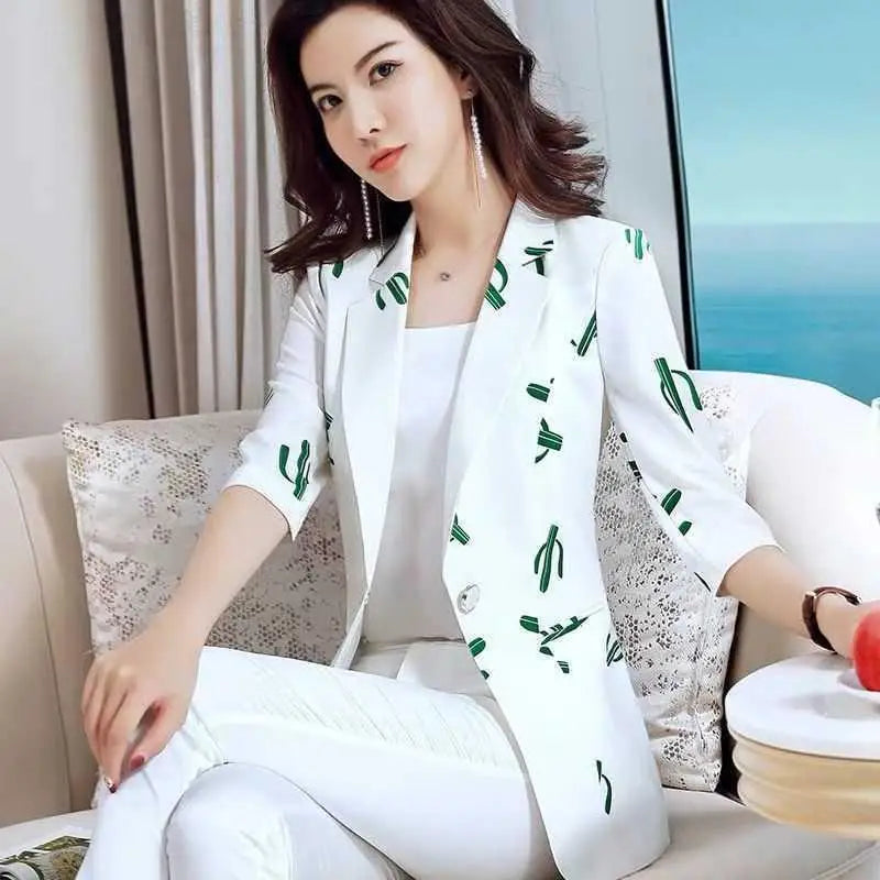 2025 Nuevos Blazers de primavera y verano para mujer, chaqueta de traje con un botón y manga tres cuartos, chaqueta de trabajo de oficina para negocios para mujer
