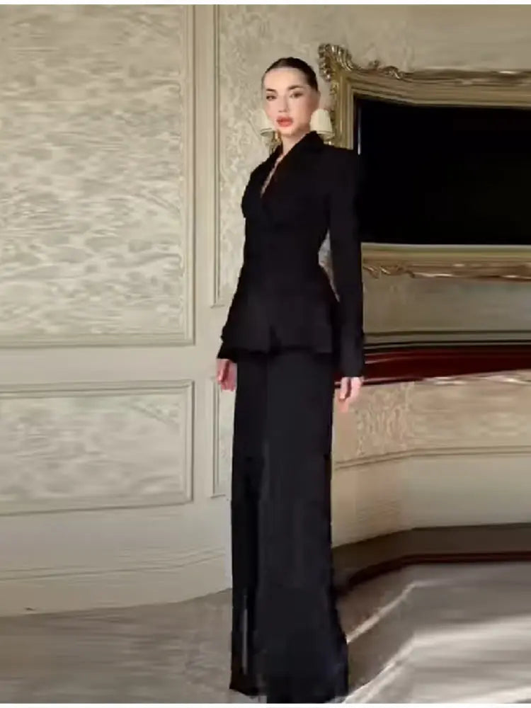 Conjunto de Chaqueta y Pantalón con Cuentas, Estilo Blazer, Cintura Ajustada con Cordones, Pantalón de Pierna Ancha, Traje Elegante para Fiesta, Nuevo Modelo 2026