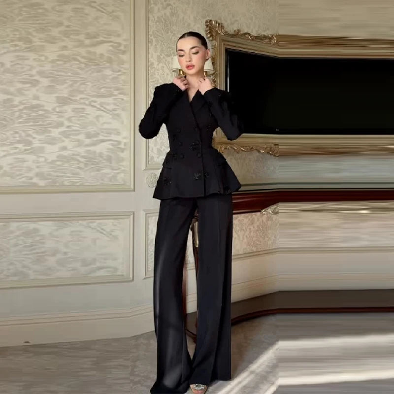 Conjunto de Chaqueta y Pantalón con Cuentas, Estilo Blazer, Cintura Ajustada con Cordones, Pantalón de Pierna Ancha, Traje Elegante para Fiesta, Nuevo Modelo 2026