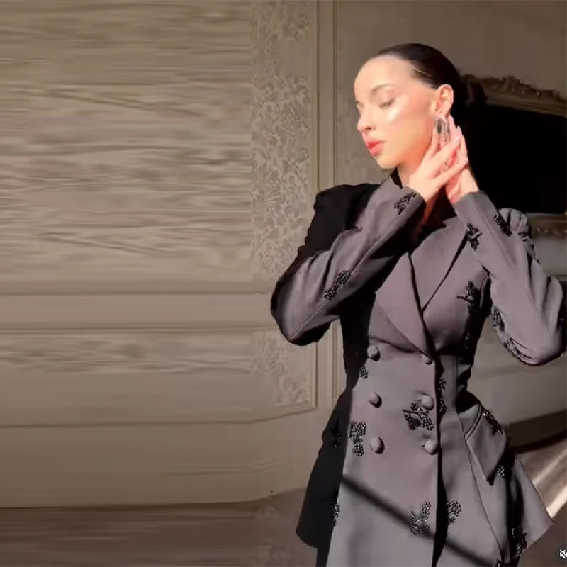 Conjunto de Chaqueta y Pantalón con Cuentas, Estilo Blazer, Cintura Ajustada con Cordones, Pantalón de Pierna Ancha, Traje Elegante para Fiesta, Nuevo Modelo 2026
