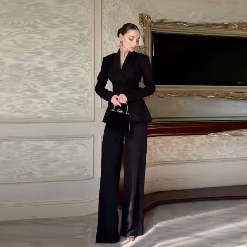 Conjunto de Chaqueta y Pantalón con Cuentas, Estilo Blazer, Cintura Ajustada con Cordones, Pantalón de Pierna Ancha, Traje Elegante para Fiesta, Nuevo Modelo 2026